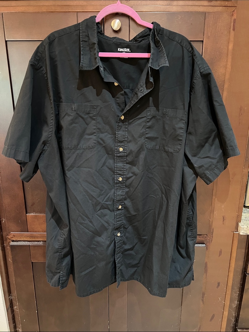 KingSize Black Short-Sleeve Button-Down Casual Shirt